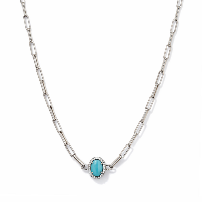 CENTERED OVAL STONED CHAIN SILVER NECKLACE