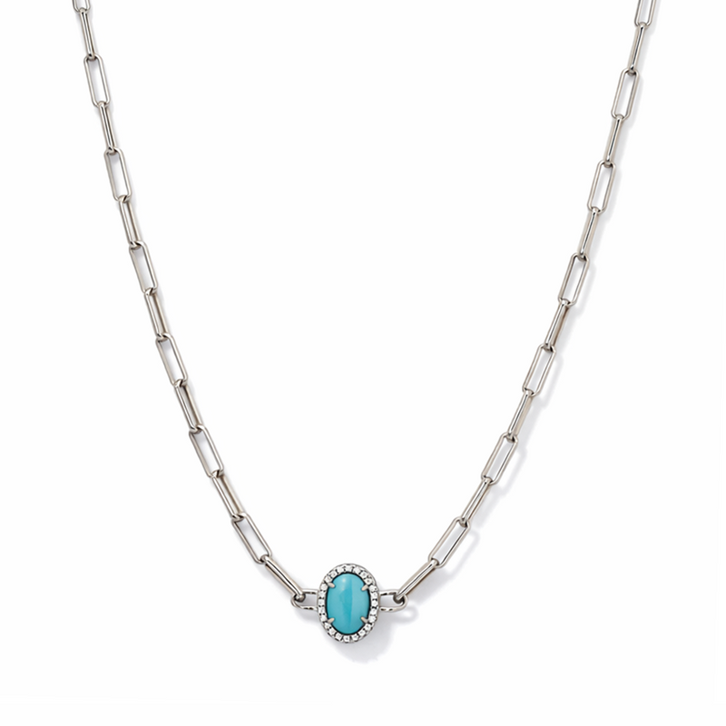 CENTERED OVAL STONED CHAIN SILVER NECKLACE