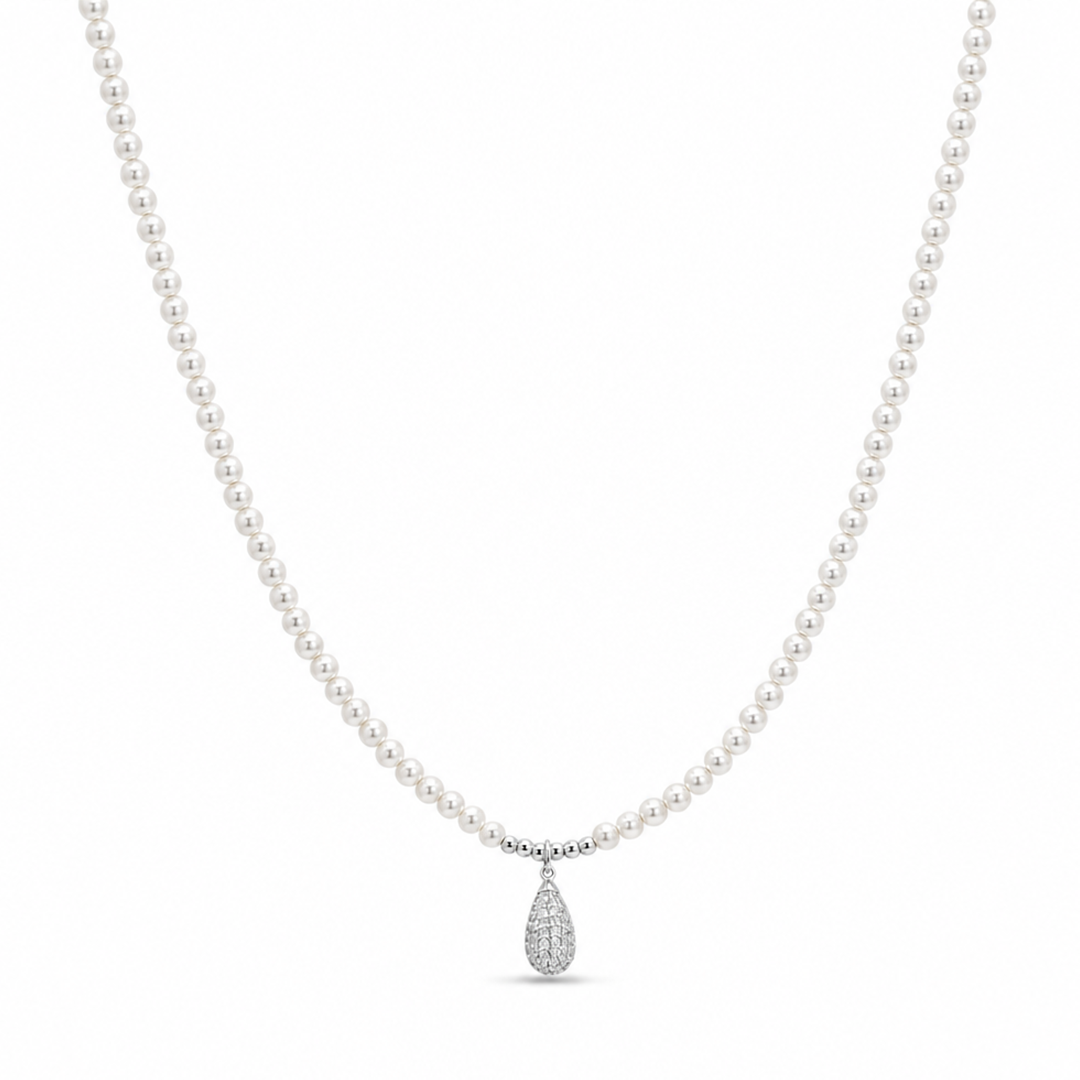 FANCY DROP SHAPED PEARL SILVER NECKLACE