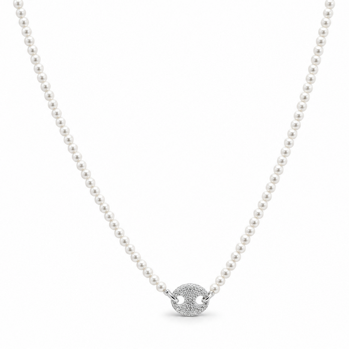 ORNATE CENTERPIECE PEARL SILVER NECKLACE