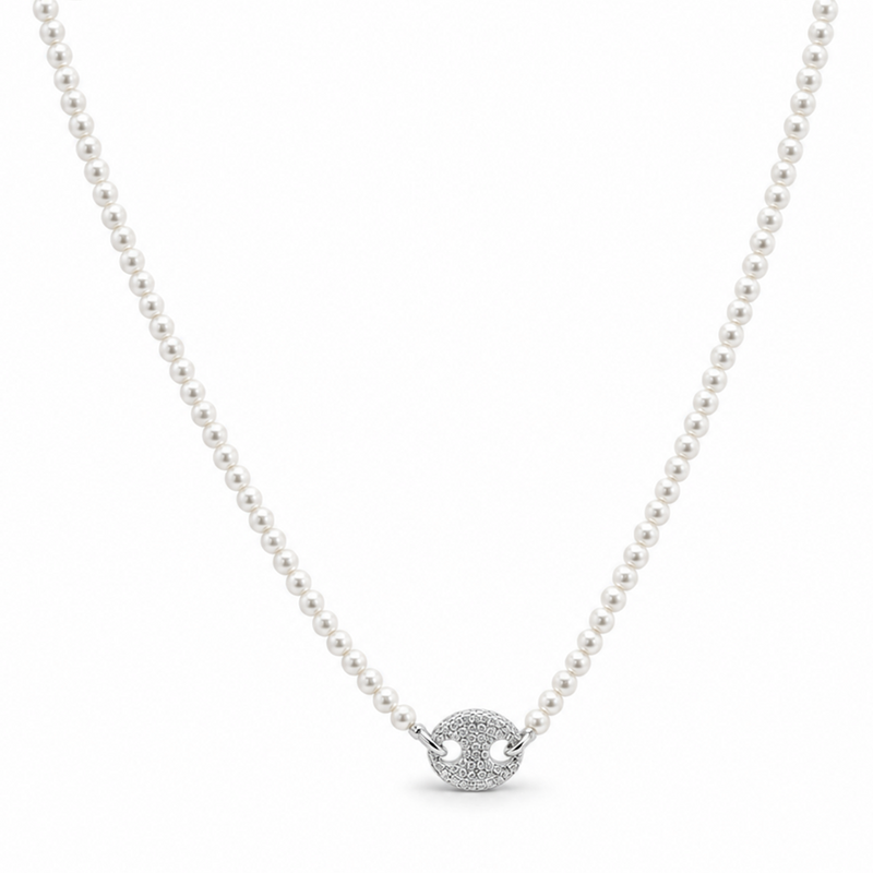 ORNATE CENTERPIECE PEARL SILVER NECKLACE