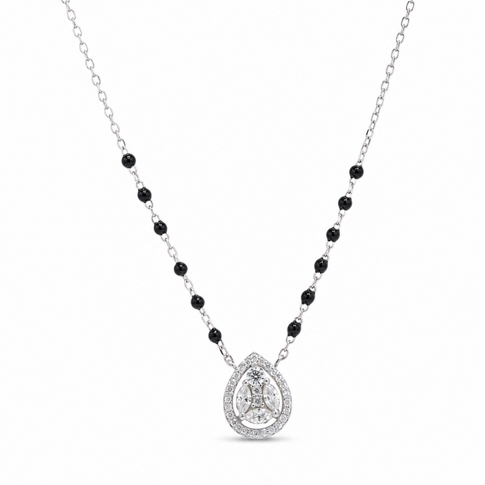 PEAR SHAPED BLACK BEADED SILVER NECKLACE