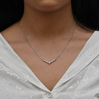 V-SHAPED ROUND STONES SILVER NECKLACE