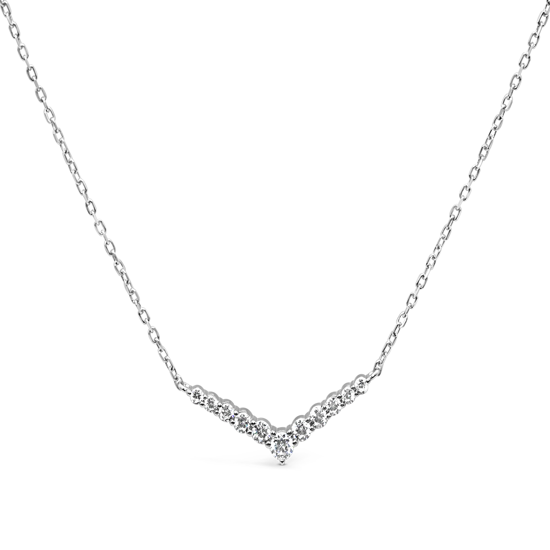 V-SHAPED ROUND STONES SILVER NECKLACE