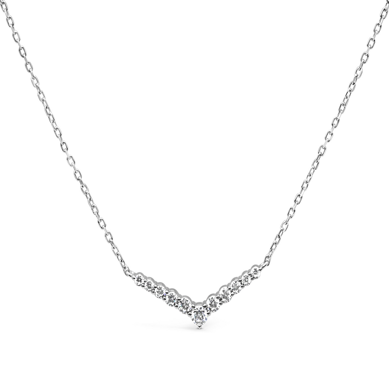 V-SHAPED ROUND STONES SILVER NECKLACE