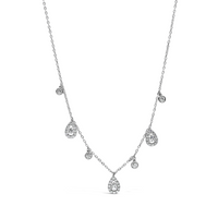 DROPPING PEAR & ROUND STONES SILVER NECKLACE