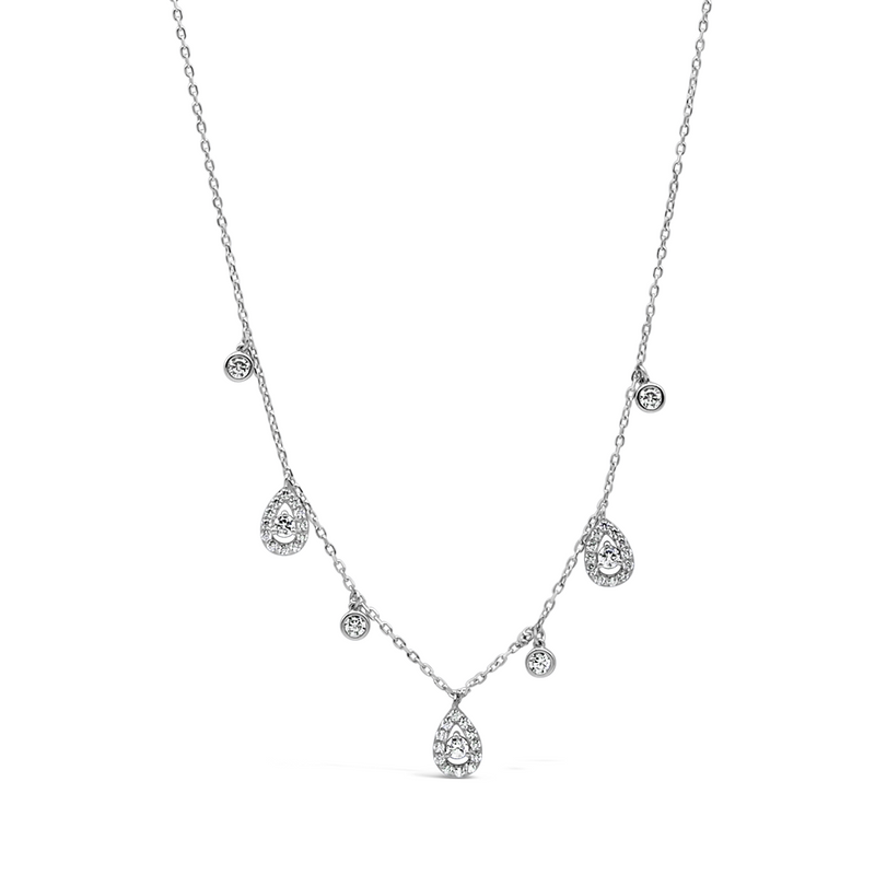 DROPPING PEAR & ROUND STONES SILVER NECKLACE