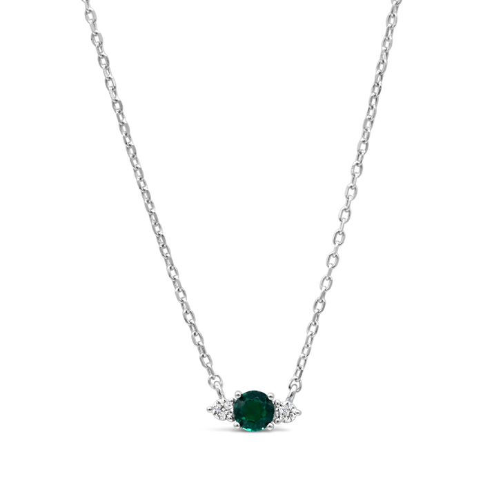 SHINNY GREEN ROUND STONED SILVER NECKLACE