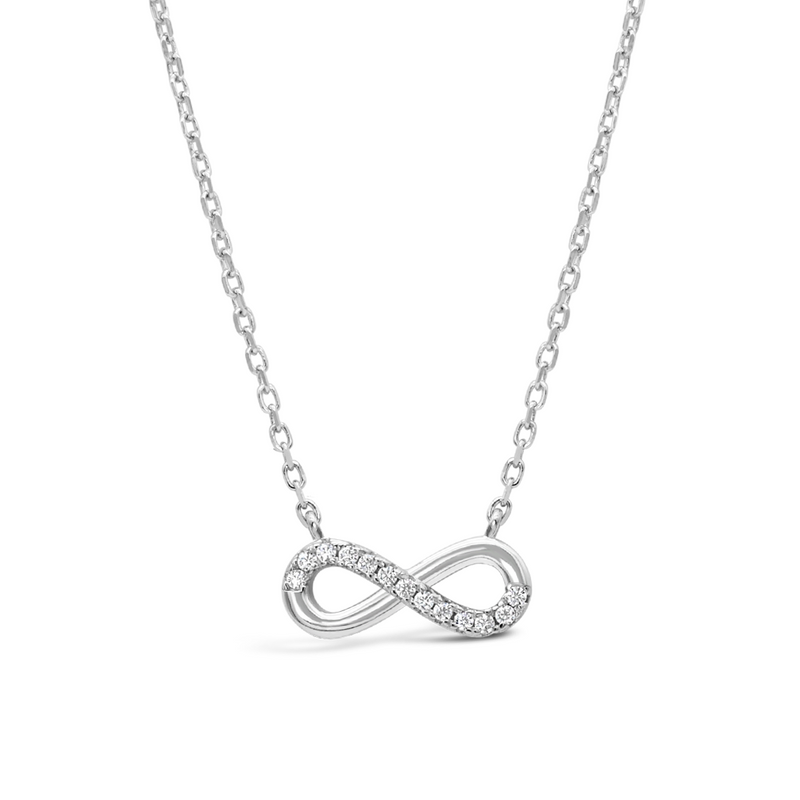 INFINITY SHAPED ROUND STONED SILVER NECKLACE