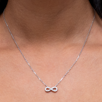 INFINITY SHAPED ROUND STONED SILVER NECKLACE