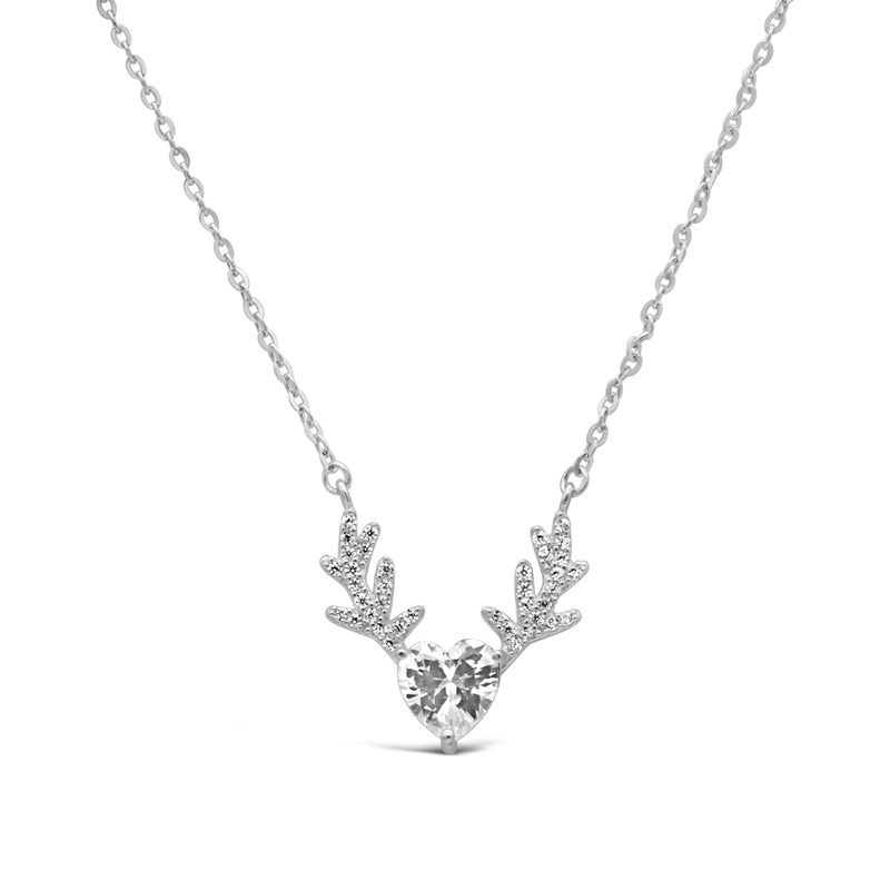 HEARTED DEER ANTLERS SILVER NECKLACE