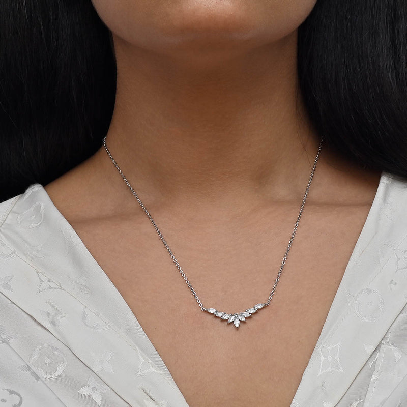 WING SHAPED MARQUISE STONES SILVER NECKLACE