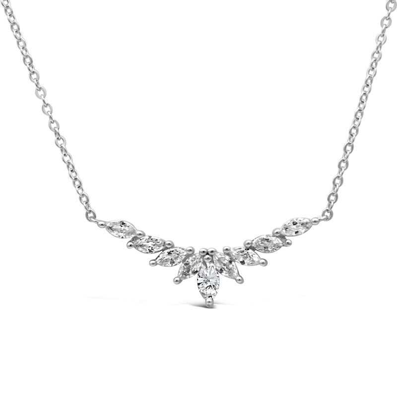 WING SHAPED MARQUISE STONES SILVER NECKLACE