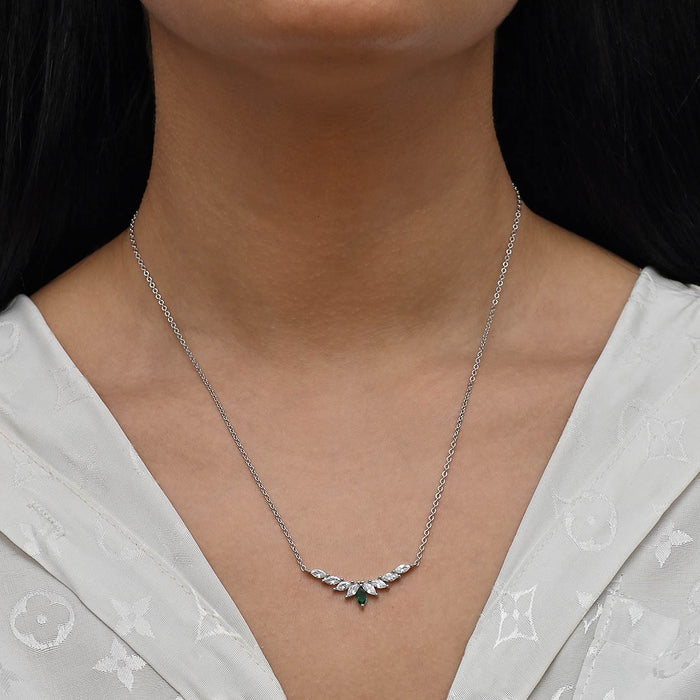 WING SHAPED MARQUISE STONES SILVER NECKLACE