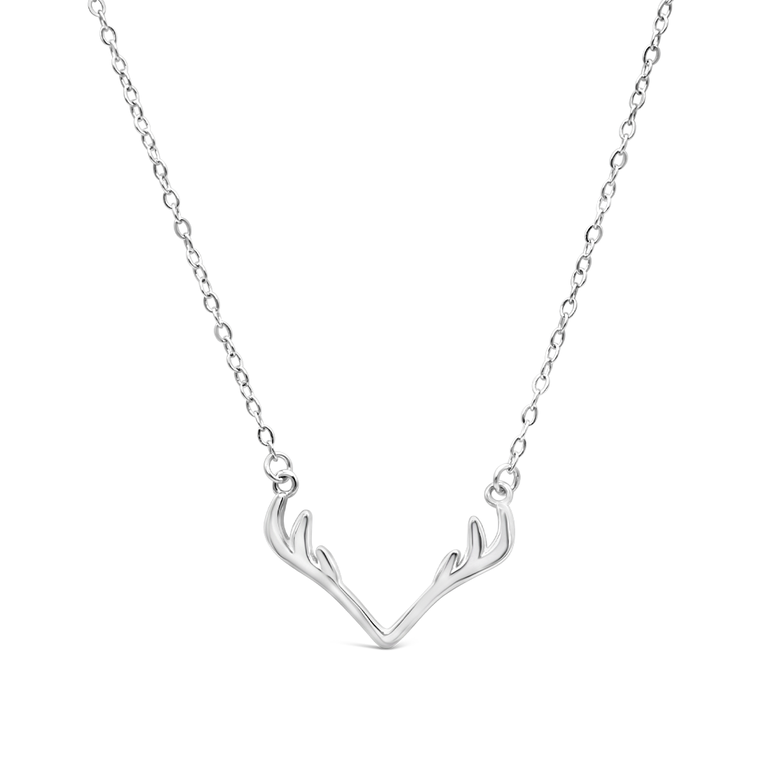 PLAIN DEER ANTLERS SILVER NECKLACE