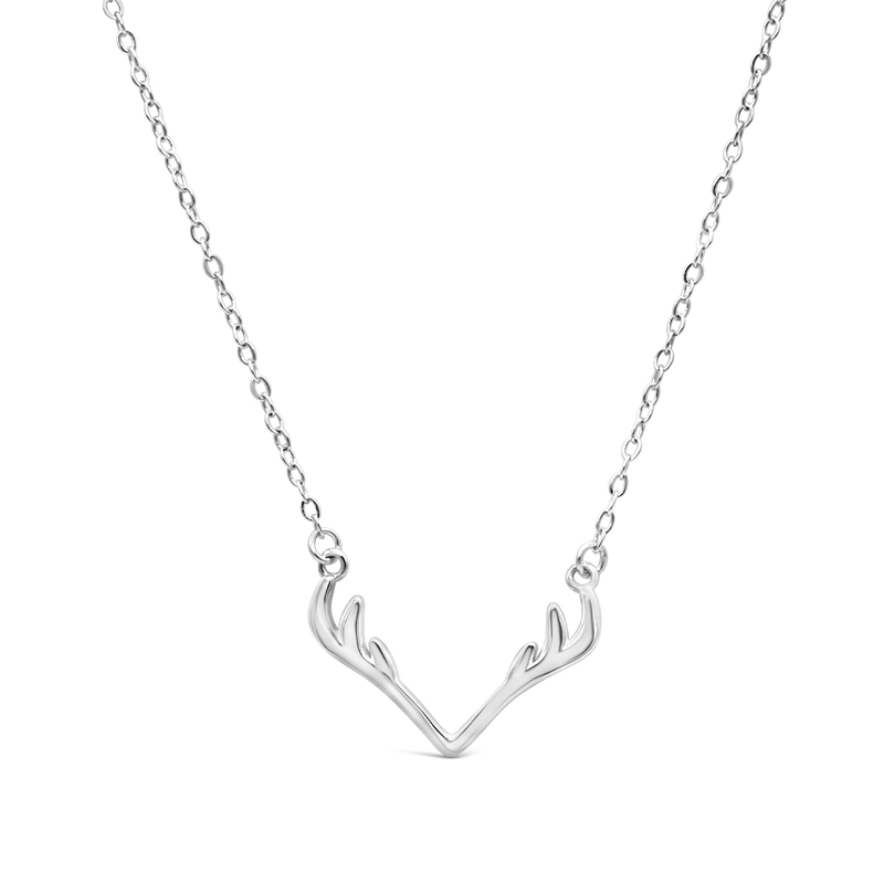 PLAIN DEER ANTLERS SILVER NECKLACE