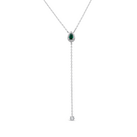 DROPPING ROUND EMERALD STONED SILVER NECKLACE