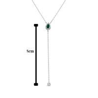 DROPPING ROUND EMERALD STONED SILVER NECKLACE