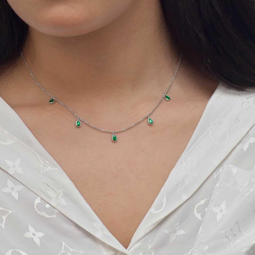 EMERALD PEAR STONES SILVER NECKLACE