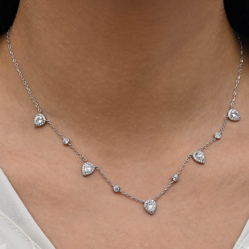 PEAR & ROUND STONED SILVER NECKLACE