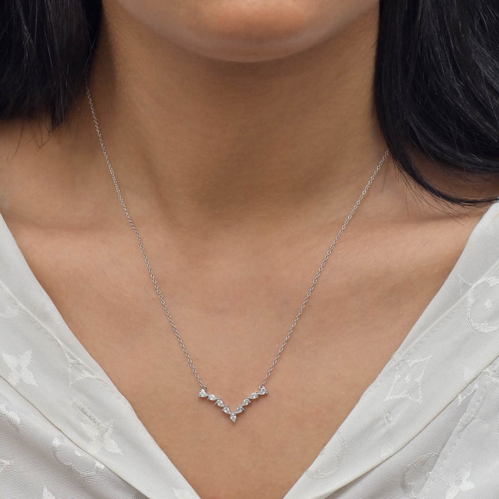 V- SHAPED PEAR STONES SILVER NECKLACE