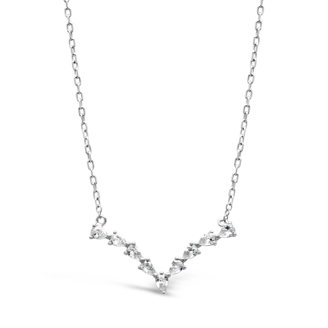 V- SHAPED PEAR STONES SILVER NECKLACE