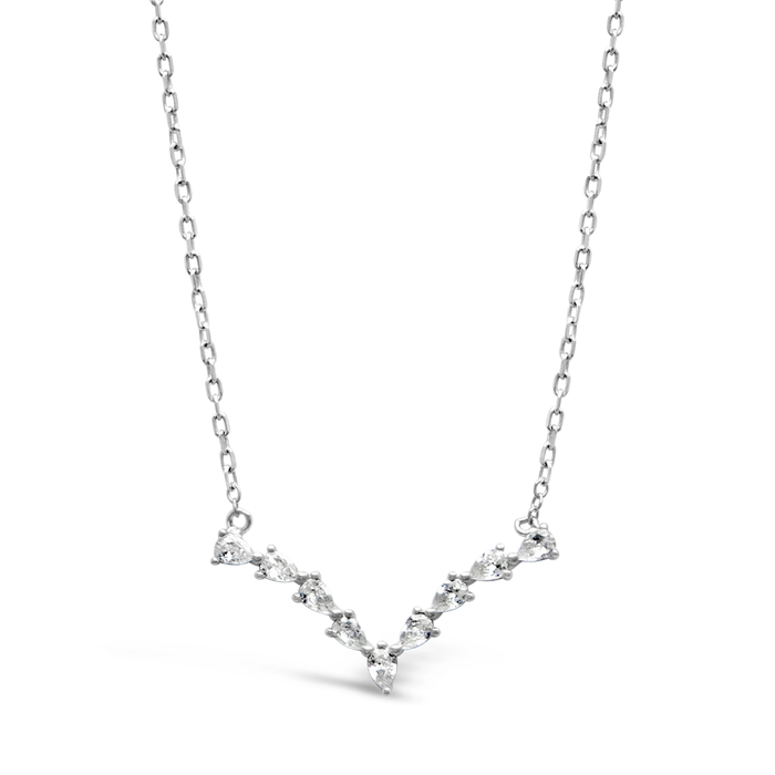 V- SHAPED PEAR STONES SILVER NECKLACE