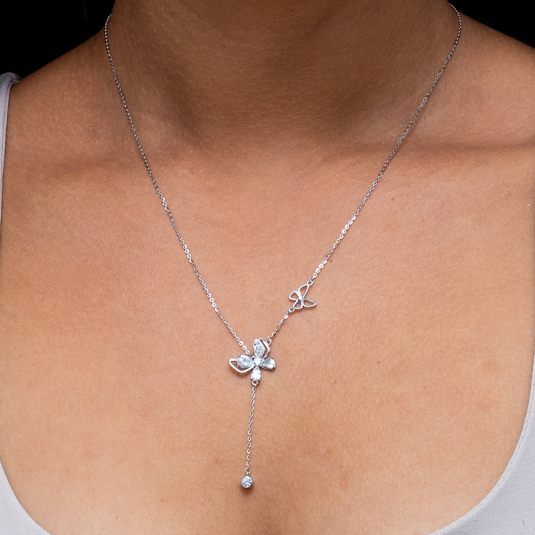 LONG PENDANT BUTTERFLY SILVER NECKLACE