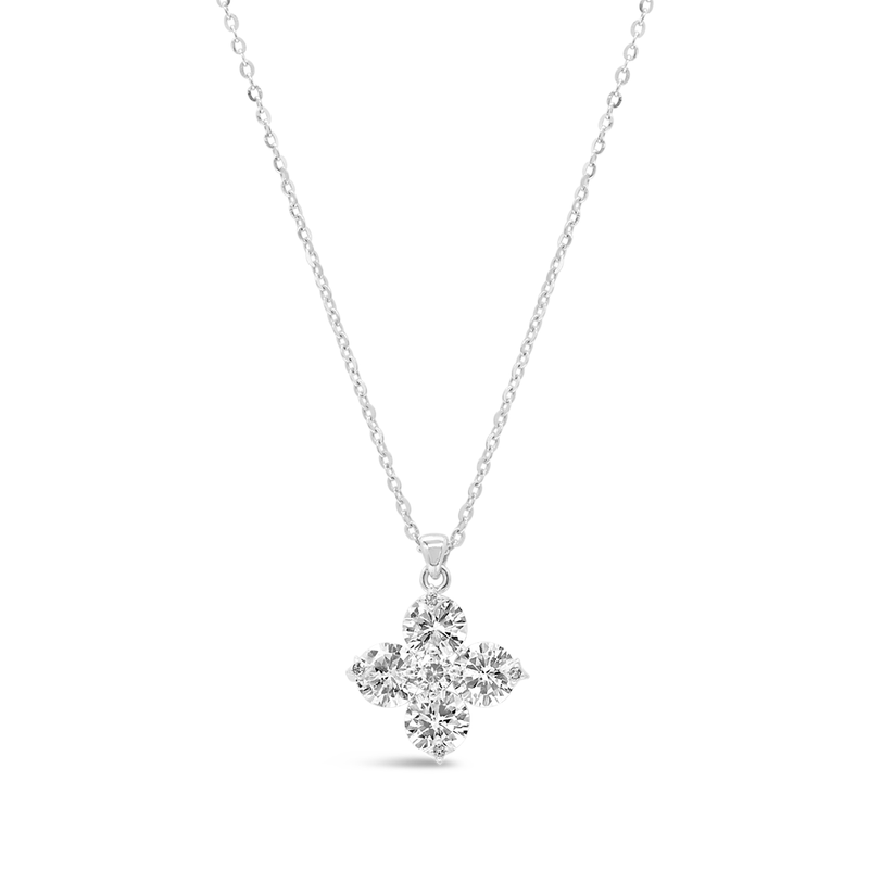 CROSS ROUND STONED SILVER NECKLACE