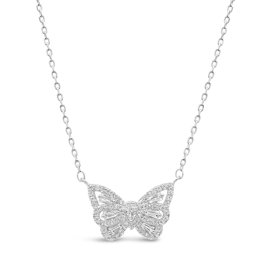 MULTISTONED CHARMING BUTTERFLY SILVER NECKLACE – Marly Silver