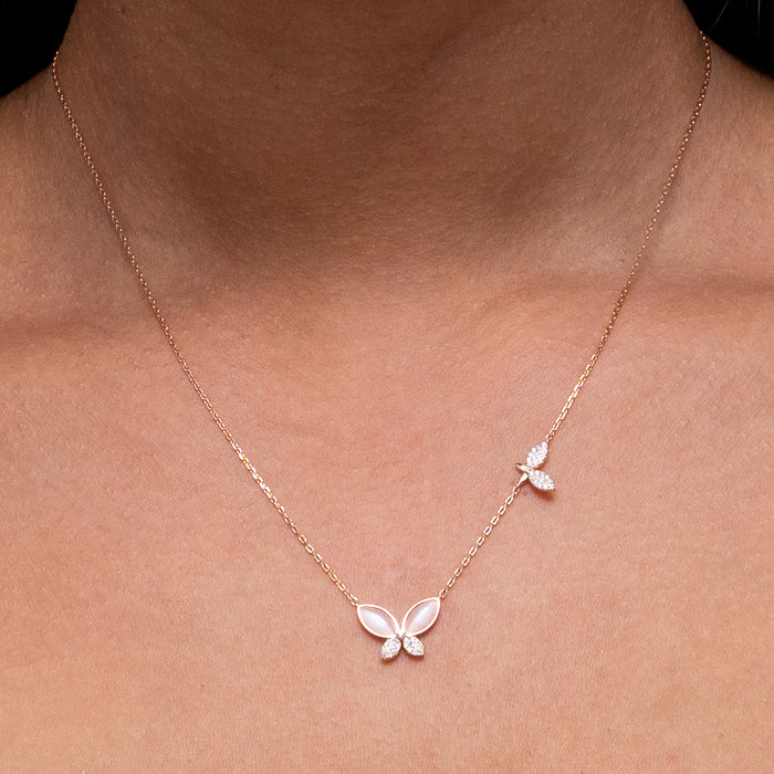 BUTTERFLY MARQUISE SHELL SILVER NECKLACE