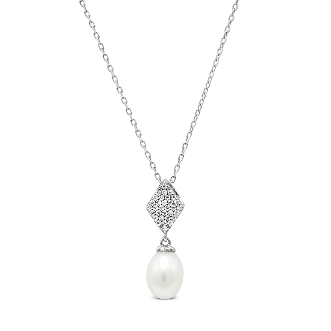 DROPPING OVAL PEARL SILVER NECKLACE