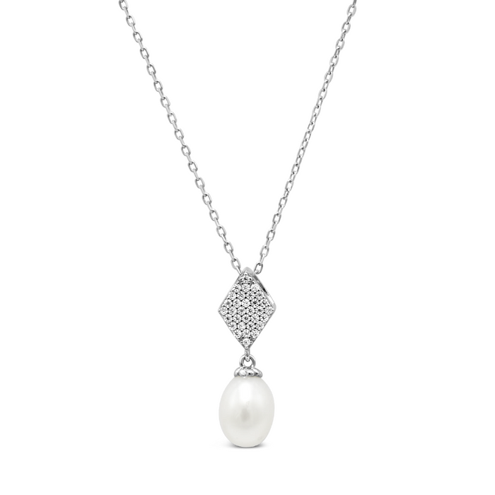 DROPPING OVAL PEARL SILVER NECKLACE