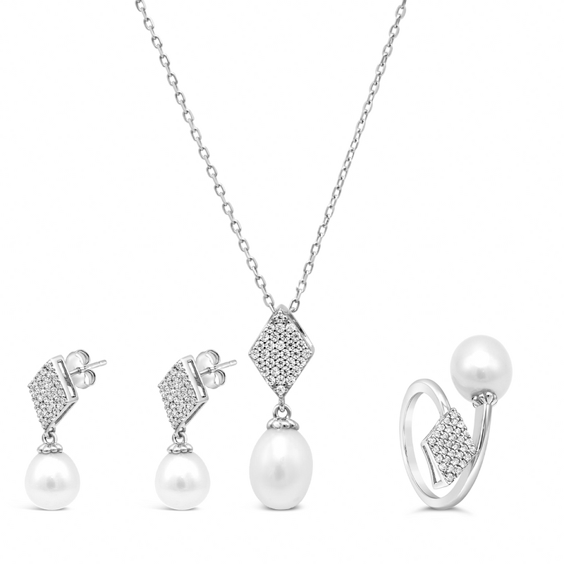 DROPPING OVAL PEARL SILVER SET