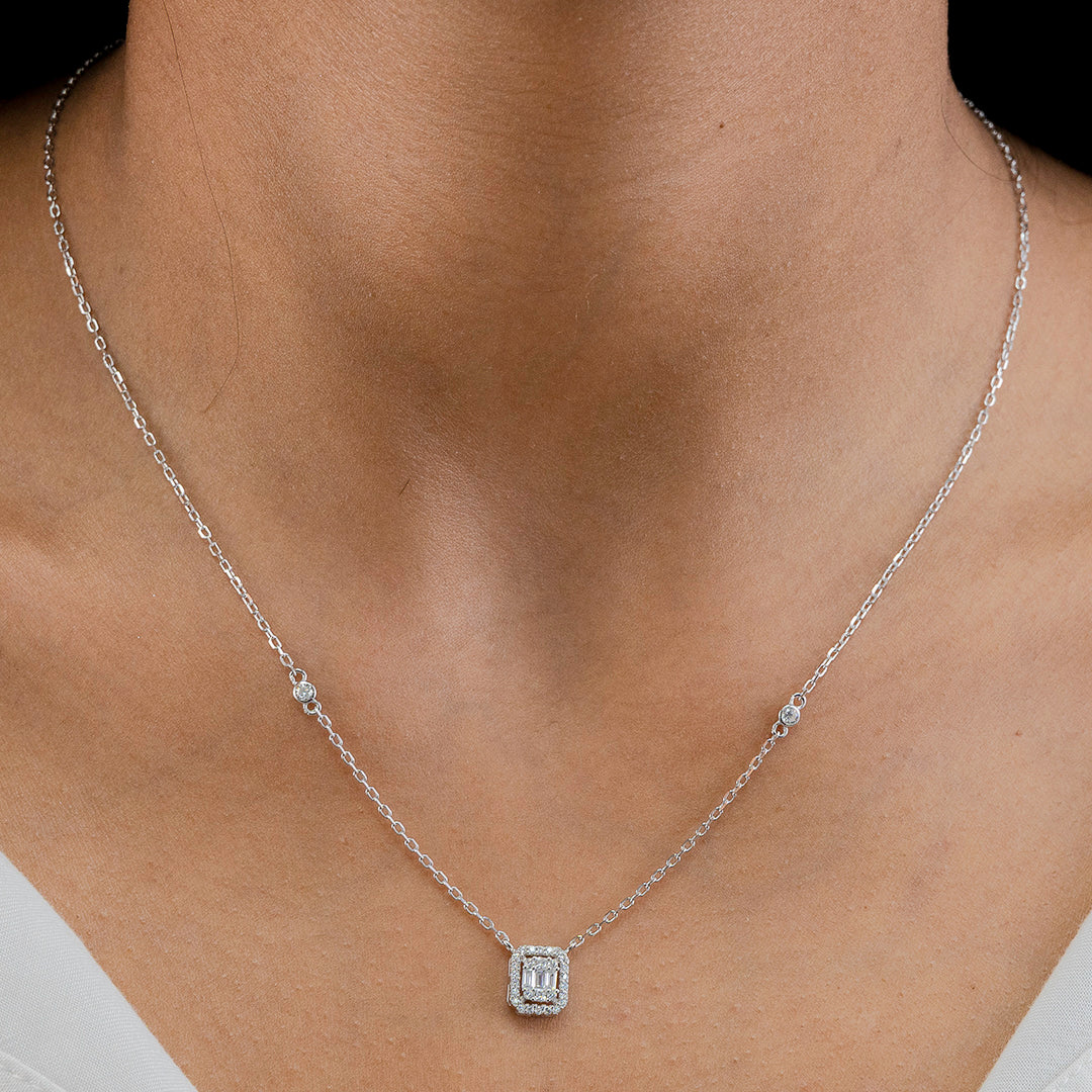 EMERALD CUT SILVER NECKLACE