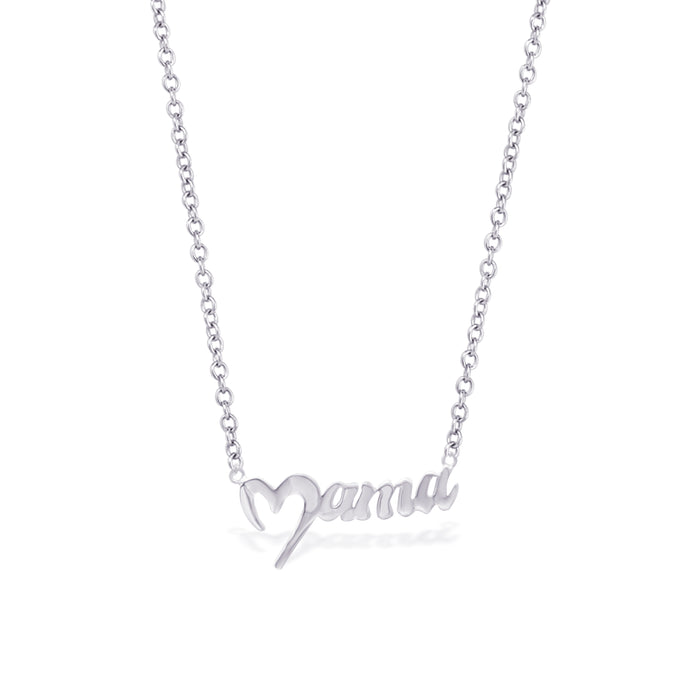 TINY HEARTED "Mama" WORD SILVER NECKLACE