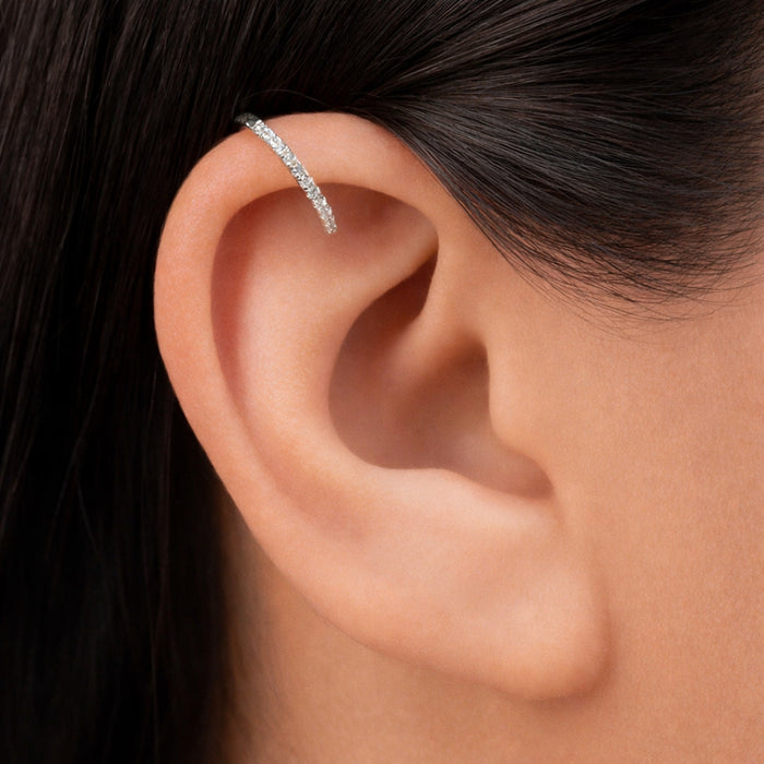SIMPLE ROUND STONED CUFF SILVER  PIERCING