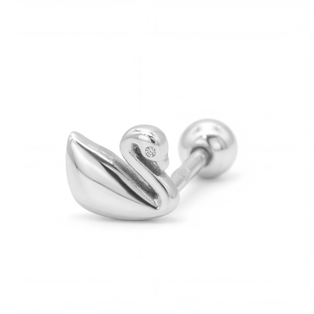 PLAIN SWAN SHAPED STUD SILVER PIERCING