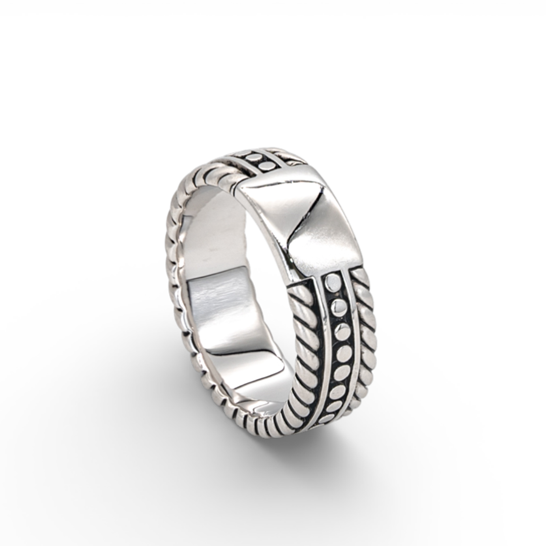 HERITAGE GRANULATED & TWISTED ROPE MEN SILVER RING