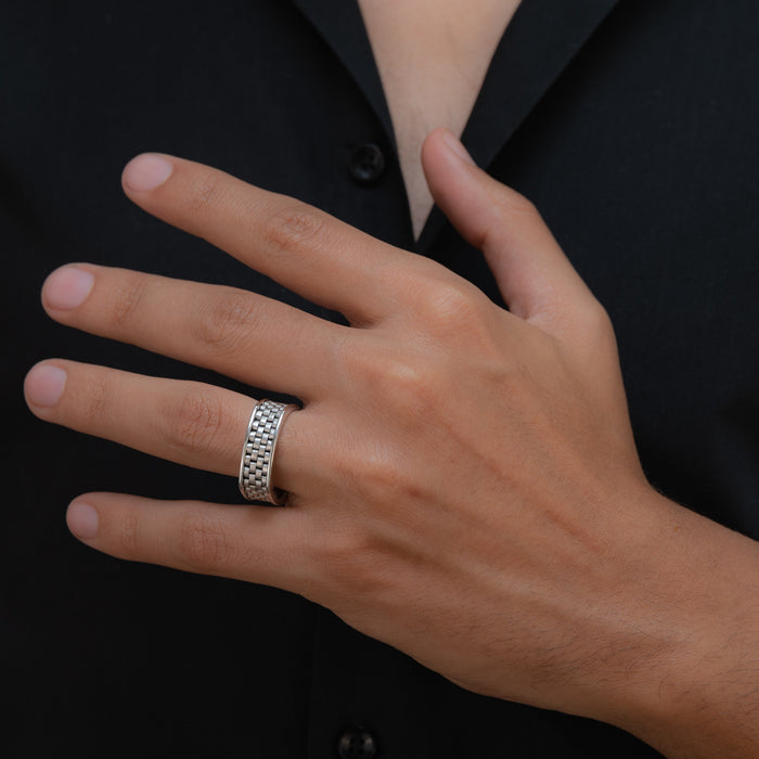 SCULPTED SQUARE MEN SILVER RING
