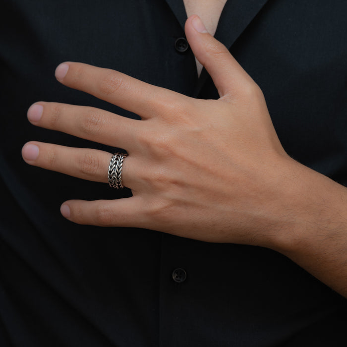 DOUBLE LAYERD BRAIDS MEN SILVER RING