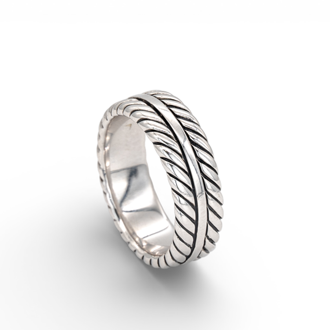 DOUBLE ROW TWISTED ROPE MEN SILVER BAND