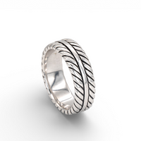 DOUBLE ROW TWISTED ROPE MEN SILVER BAND