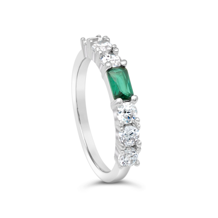 GREEN BAGUETTE STONED SILVER RING