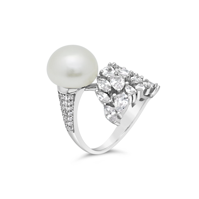 MARQUISE & PEAR STONED PEARL SILVER RING