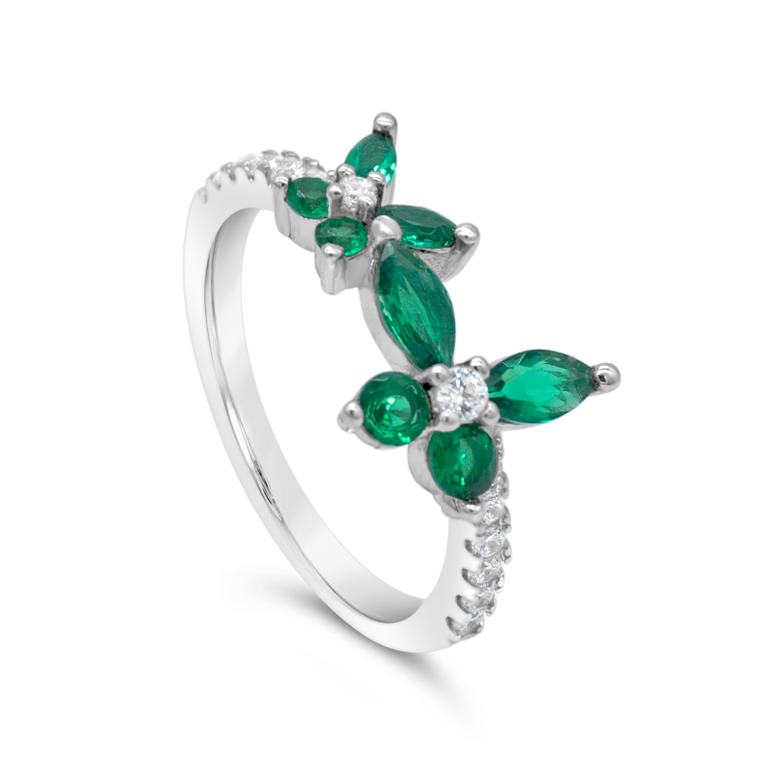 GREEN BUTTERFLIES BRACELET , EARRING & RING SILVER SET