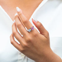 CUTE RADIANT & PEAR STONED SILVER RING