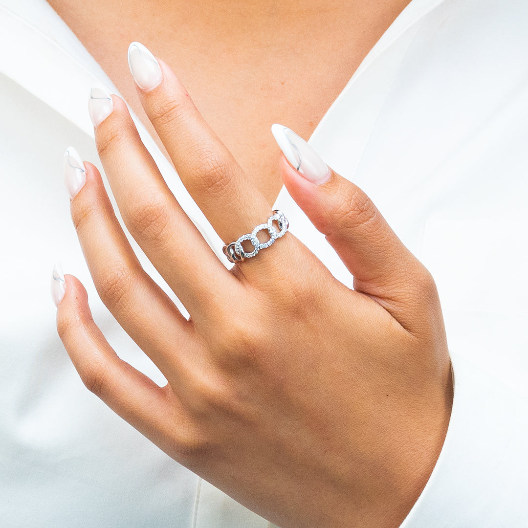 GOURMET ROUND STONED STYLISH SILVER RING