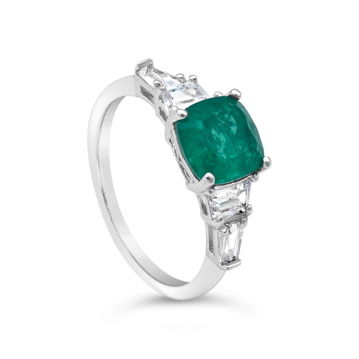 EMERALD CUSHION STONED SILVER RING