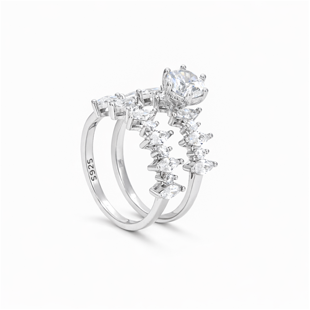 ROUND & MARQUISE STONES TWINES SILVER RING